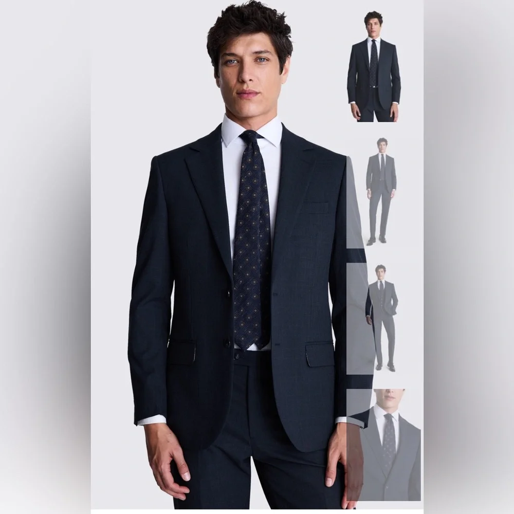 🖤 Moss Bros. Tailored Fit Navy Black Check Jacket 🖤